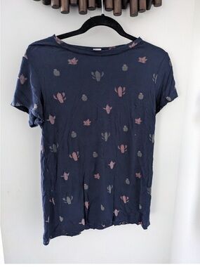 Simon's Twik Women's Navy Cotton Short-Sleeve Tee Plants Print - Size Medium